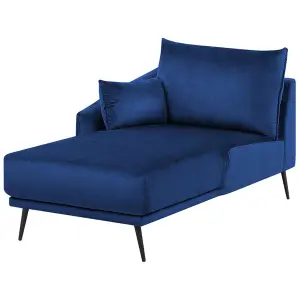 Corner Sofa with LED VARDE Navy Blue Velvet Right Hand