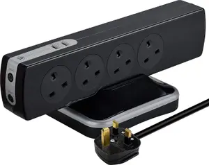 Masterplug 8 Socket Surge Protected Power Centre Extension Lead 2 Metre Black