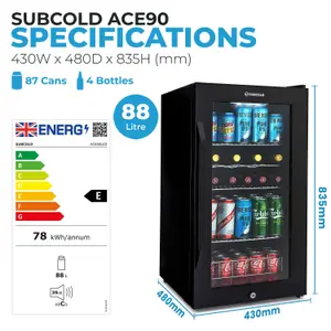 Subcold Ace 90 LED Touch Control Drinks Fridge Black