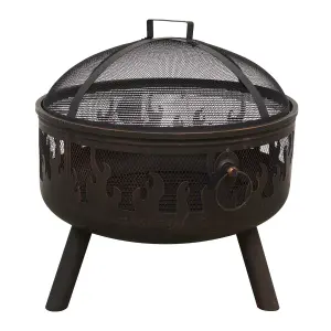 Dellonda Deluxe Firepit with Cooking Grill, Safety Screen & Poker