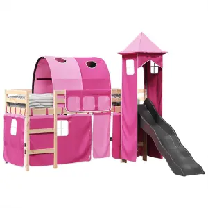 Berkfield Kids' Loft Bed with Tower Pink 90x200 cm Solid Wood Pine