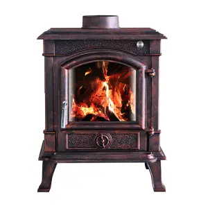 SunDaze 8KW Woodburning Stove Cast Iron Log Burner Fireplace Eco Design Dafra Approved Antique Bronze