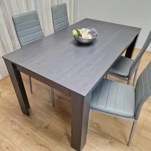 Dining Table and 4 Chairs  Black Dark Grey 4 Grey Velvet Chairs Wood Dining Set Furniture