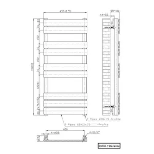 Flat Panel Heated Towel Rail Radiator Bathroom Warmer Black / 100cm H x 45cm W x 6.2cm D