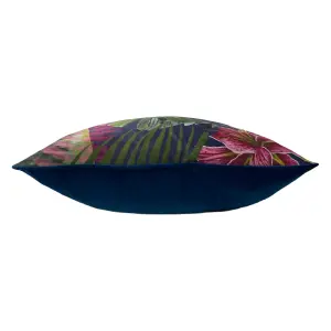 Paoletti Kala Floral Printed Piped Velvet Reverse Polyester Filled Cushion