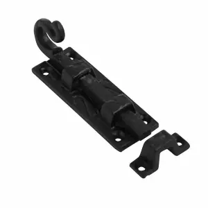 Door Bolt Scroll Black Straight  - 100mm