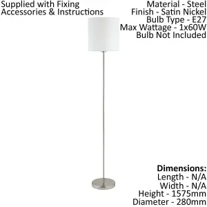 Floor Lamp Light Satin Nickel Shade White Fabric Pedal Switch Bulb E27 1x60W