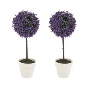 URBNLIVING 27cm Height Decorative Artificial Outdoor Ball Purple Plant Tree Pot Colour Medium Set of 2