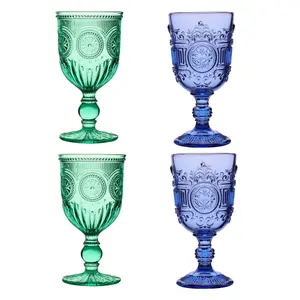 Set of 4 Vintage Luxury Embossed Embossed Drinking Wine Glass Wine Goblets 290ml