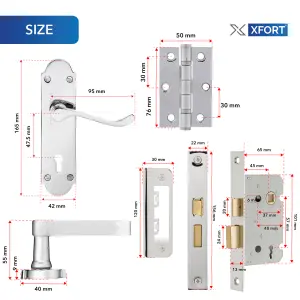 XFORT Polished Chrome Richmond Lever Lock Pack, Door Lock Handle Complete Set.