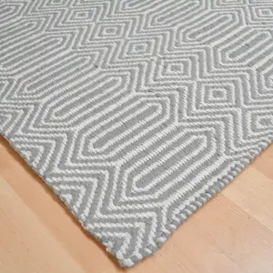 Silver Geometric Handmade Luxurious Modern Wool Easy To Clean Rug Dining Room Bedroom And Living Room-66 X 200cm (Runner)