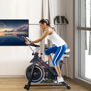 HOMCOM Exercise Bike Indoor Cycling w/ LCD Display, Heart Rate Sensor, Black