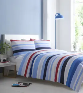 Portfolio Living Simply Stripes Blue Duvet Cover Set Super King Bedding Set