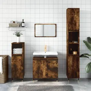 Berkfield Bathroom Cabinet Smoked Oak 30x30x190 cm Engineered Wood