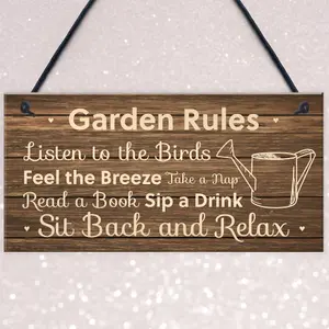 Garden Rules Sign Hanging Shed Summerhouse Plaque Rustic Gift For Family New Home