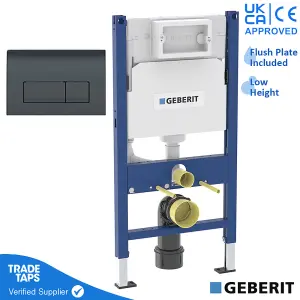 Geberit Duofix Toilet Concealed Cistern Frame 98cm with Geberit Delta 50 Flush Plate Black