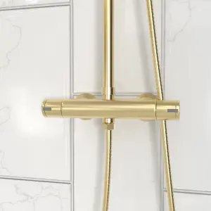 Nes Home Modern Brushed Brass Cool Touch Thermostatic Riser Rail Shower Set