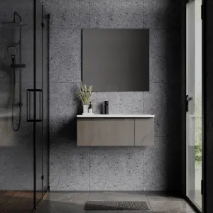 Banyetti Siena 800mm Wall Hung Basin Unit with Matt Black Handles - Stone Grey