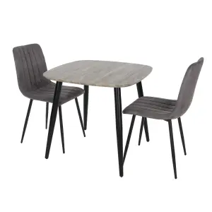 Core Products Aspen Grey Oak Effect 80cm Square Dining Table with 2 Grey Fabric Straight Stitch Design Chairs