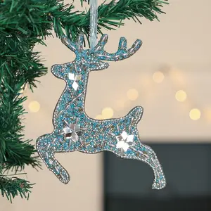 Prancing Reindeer Hanging Figurine Ornament (Set of 6) Blue