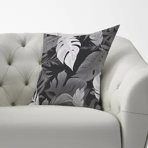 Black White Tropical Leaves Cushions 60cm x 60cm