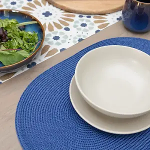 Wipe Clean Woven Oval Placemats Deep Blue Set of 4 29cm x 44cm