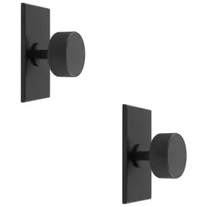 2 PACK - Knurled Radio Cabinet Door Knob & Matching Backplate - Matt Black 76 x 40mm