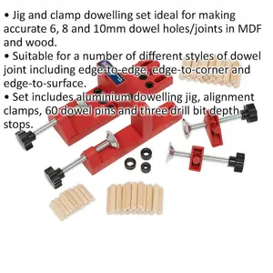 Versatile Doweling Jig Set with Clamps for 6mm, 8mm, and 10mm Holes