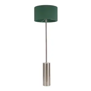 ValueLights Lexy Brushed Chrome Rotary Dimmer Switch Floor Lamp with Forest Green Drum Shade