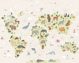 Origin Murals Children's World Map Natural Matt Smooth Paste the Wall 350cm wide x 280cm high