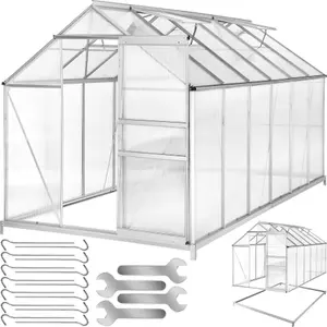 Greenhouse with Base - aluminium frame, sliding door, roof window - 375 x 185 x 195 cm