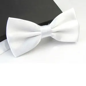 White Satin Polyester Bow Tie for Casual & Formal Wear, Wedding Party Accessory