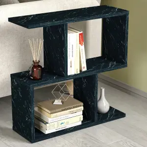 URBNLIVING 60cm Height 2-Tier Black Marble Wooden Bookcase Side Unit Shelf Organizer Sofa End Table Home Décor