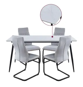 Hallowood Furniture Cullompton Large Rectangular Dining Table (1.6m) with 4 High Back Light Grey Fabric Chairs