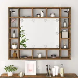 Berkfield Mirror Cabinet with LED Smoked Oak 91x15x76.5 cm