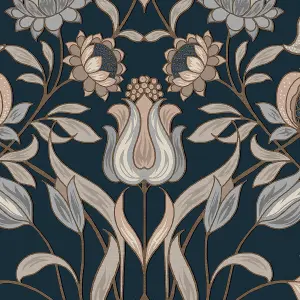 Fresco Nouveau Floral Navy Wallpaper