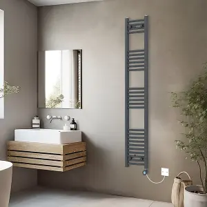 Rinse Bathrooms Smart WiFi Thermostatic Electric Bathroom Curved Heated Towel Rail Radiator with Timer 1600x300mm - Anthracite