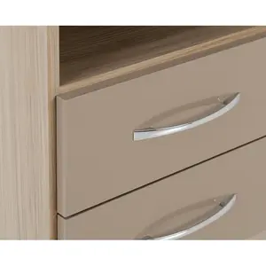 Cascio 2 Drawer Bedside Table Oyster Gloss/Light Oak Effect Veneer