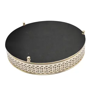 Green Decore Contemporary Dye Cut Brass Iron Tray 25 CM Round