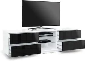 Centurion Supports Avitus Gloss White with 4-Black Drawers and 2-Shelves up to 65" Flat Screen TV Stand