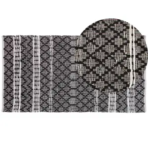 Leather Area Rug 80 x 150 cm Black with Beige FEHIMLI