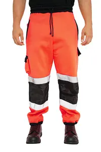 SSS Hi Viz Trouser High Visibility Mens Work Trouser Safety Fleece Worker Pants Reflective Fluorescent Joggers-Orange-L