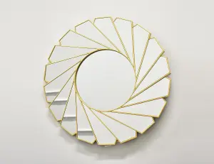 Wall Mirror Art Deco Frame Round swivel style Wall Mirror Glass 61cm Swirl Design Gold