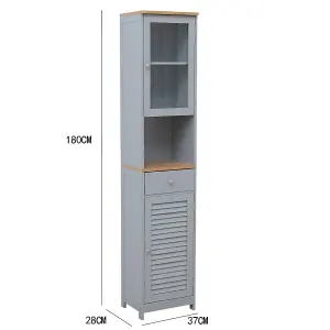 FurnitureHMD Wooden Tall Cabinet Slim Storage Bathroom Cabinet Free Standing Cabinet with Shelves