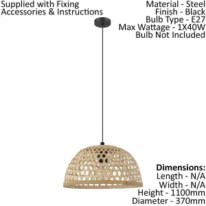 Hanging Ceiling Pendant Light Wicker Bowl 1 x 40W E27 Hallway Feature Lamp