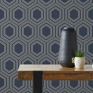 Next Honeycomb Geo Navy Smooth Wallpaper