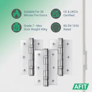 AFIT Polished Chrome Door Hinges - 3 Inch / 76mm  Internal Fire Door Hinges - 1.5 Pairs