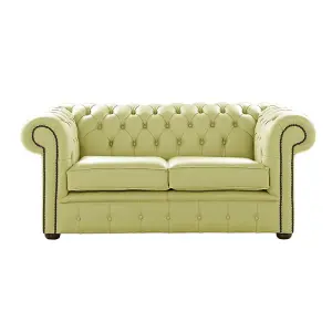 Chesterfield 2 Seater Shelly Chartreuse Leather Sofa Settee Bespoke In Classic Style