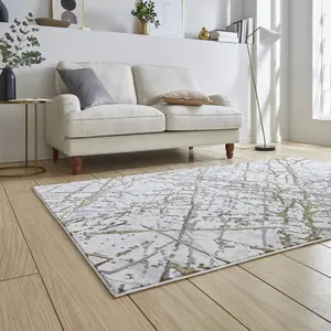 Gold Silver Abstract Modern Easy To Clean Rug For Living Room Bedroom & Dining Room-120cm X 170cm