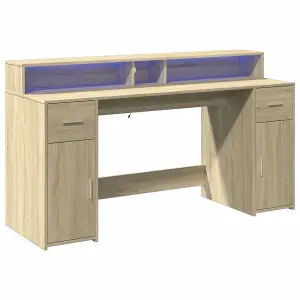 Berkfield Desk with LED Lights Sonoma Oak 160x55x91 cm Engineered Wood